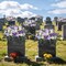 Artificial Cemetery Flowers Headstone Flower Saddle - Realistic Purple Roses & Chrysanthemum Memorial Arrangement - UV Resistant Weatherproof Grave Decorations for Outdoor Tombstone
